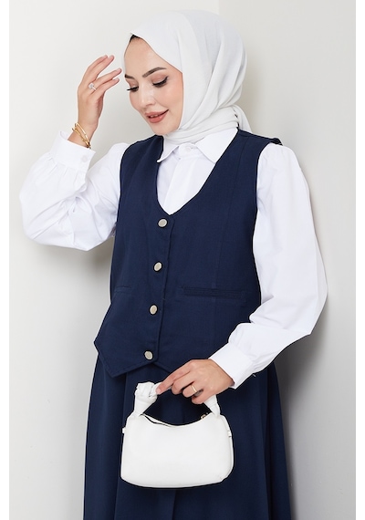 Bestenur İkili Gabardin Yelek Etek Takım 1400 - Lacivert Lacivert