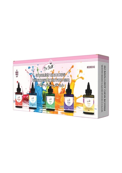 5 Li Likit Su Bazlı Gıda Boyası Sarı, Kırmızı, Mavi, Mor, Yeşil 60 Gr