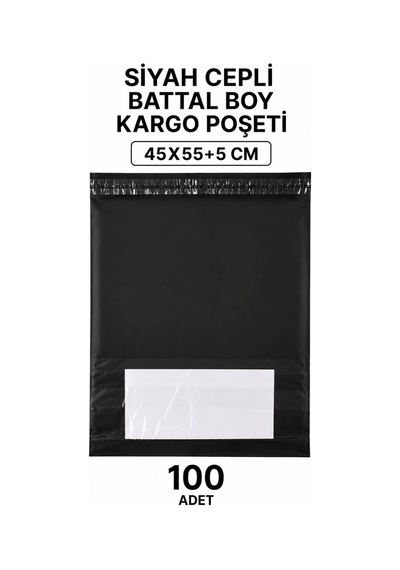 Siyah Cepli Battal Boy Kargo Poşeti 45x55+5 Cm 100 Adet
