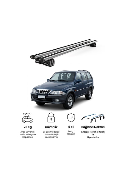 Pençe Ssangyong Musso 1996-2005 Uyumlu Gri Ara Atkı 135cm Port Bagaj Tavan Barı
