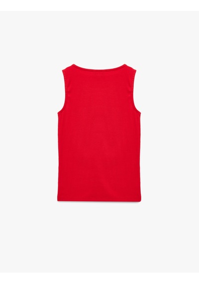 Koton Pamuklu Slim Fit Kolsuz Kayık Yaka Bluz Kırmızı 6sak10029ek