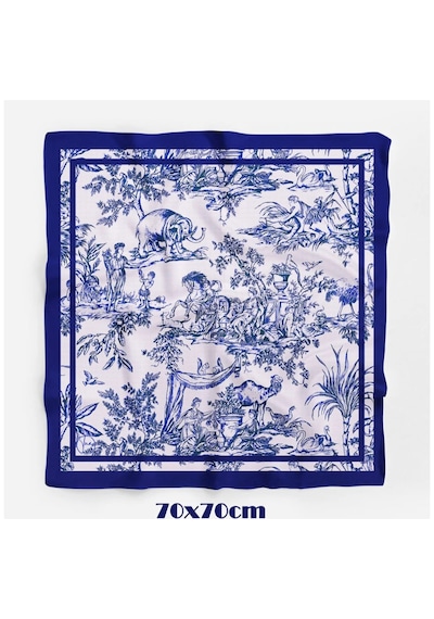Tua İpek Blue Animal Toile Desen Fular Çok Renkli