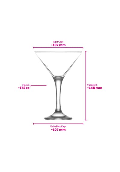 Lav Misket Cam Kokteyl Bardağı 6'lı 175 ml Ayaklı (Kokteyl Bardağı , Tatlı Servisi )