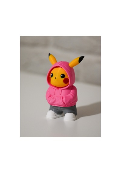 Urban Pikachu Figür Sokak Stil Pembe Renk Kapüşonlu Karakter Tasarım Dekoratif Koleksiyon 12 Cm