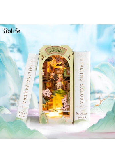 Rolife Tgb05 Falling Sakura Kitap Köşesi Book Nook Dıy Minyatür Maket Model Seti Mini Dollhouse 3d Model Kit Detaylı Dekoratif Hobi Seti 3d Puzzle Tiny House