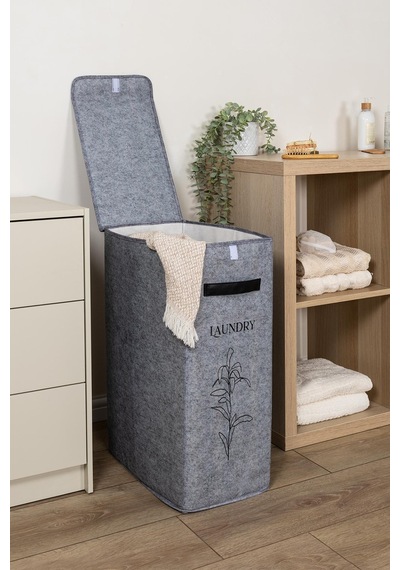 Felted Deri Detaylı Lüks Keçe Çamaşır Sepeti Diğer Felted Deri Detaylı Lüks Keçe Çamaşır Sepeti Diğer