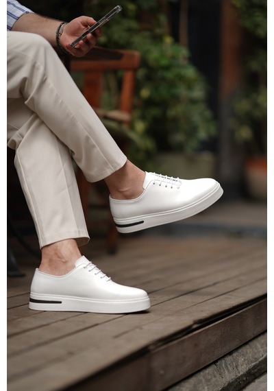 Shoetyle - Hakiki Deri Beyaz Renk Günlük Erkek Sneaker - 610-1005-1626