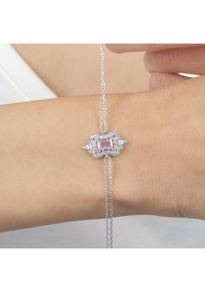 Pink Taşlı Işıltı Klasiği Vintage Gümüş Bileklik