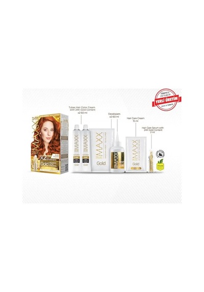 Maxx Deluxe Gold Serisi 24k Altın Parçacıklı Serum İle 1 Kutu 2 X 50 Ml Ve Geliştiriciler Saç Boyası Tarçın Bakır 8.45