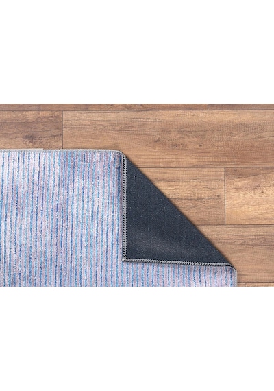 Modern İnce Çizgili Açık Mavi Ve Gri Minimalist Halı - Al168ou