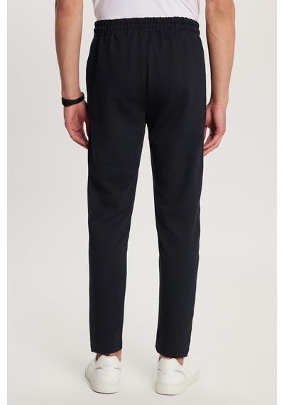 Tudors Unisex Standart Fit Pamuklu 2 İplik Fermuar Cepli Lastikli Bağlamalı Düz Paça Lacivert Eşofman Altı-34053 Lacivert