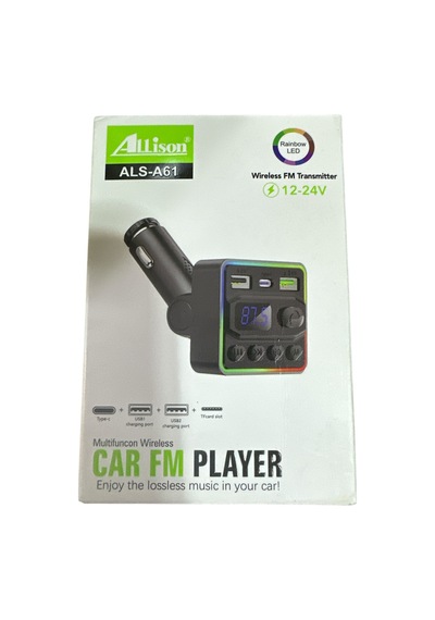 Allison Als-a61 Bluetooth Araç Fm Transmitter Type-c & Çift Usb Şarjlı, Rgb Işıklı Mp3 Çalar