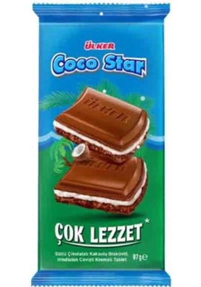 Coco Star Tablet Çikolata - Çikolatalı, Bisküvili, Hindistan Cevizli - 97 Gram - 6 Adet