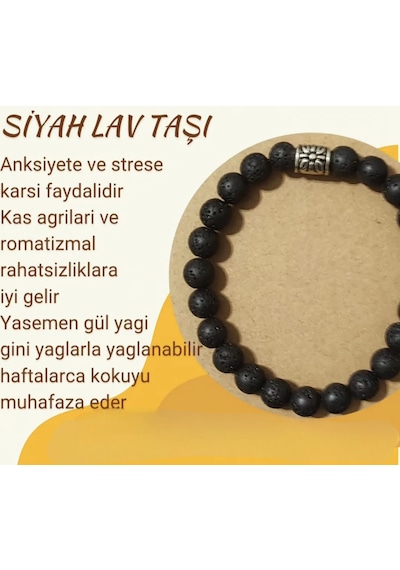 Fy Doğaltaş Siyah Lav Taşı Bileklik Siyah