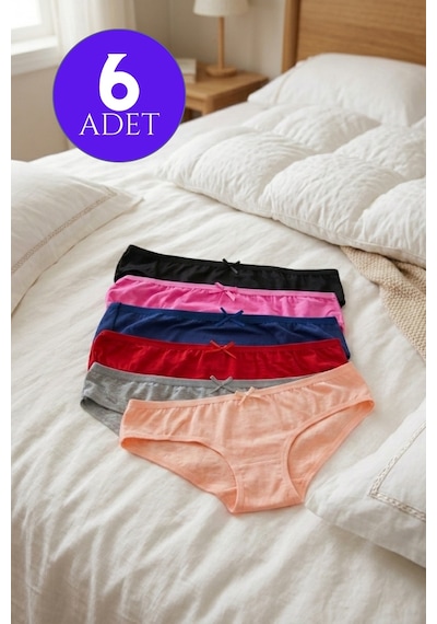Mataş Kadın 6'lı Paket Pamuklu Bikini Külot Esnek Yumuşak İz Yapmaz İç Çamaşırı Çok Renkli