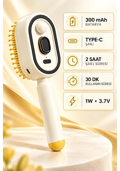 Zenvia Elektrikli Spreyli Saç Tarağı 300 Mah Type C Şarjlı İnce Spreyli Antistatik Bakım Fırçası Krem Znv202