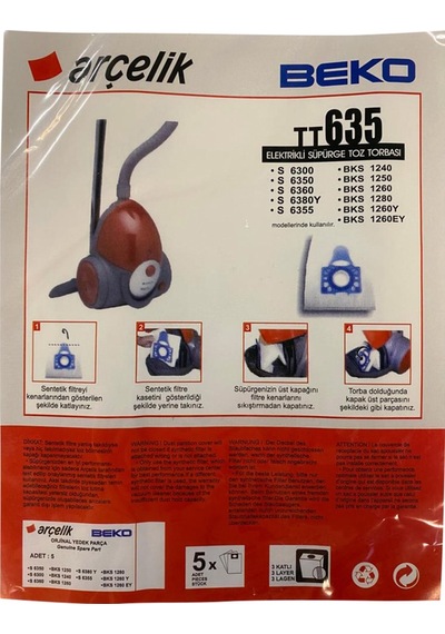S 6255 B,s 6355 Yp  Elektrikli Süpürge Toz Torbası 5 Adet