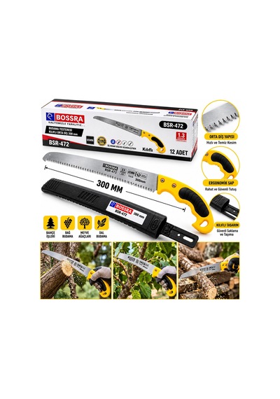 12 Adet Plastik Saplı Kılıflı Orta Diş Budama Testeresi 300mm Bx40