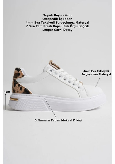 Trendella Leopar Detaylı Beyaz Kadın Spor Ayakkabı Tr01ms03c