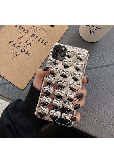 Apple Uyumlu iPhone 15 Pro Max Silver 3d Kalpli Telefon Kılıfı