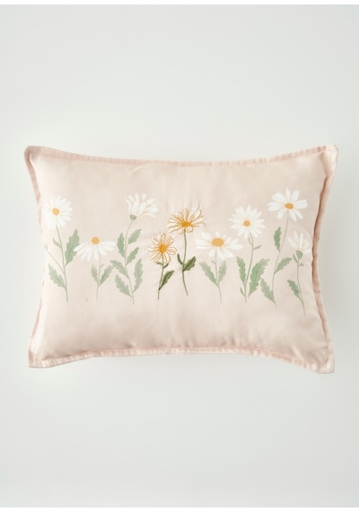 Bella Maison Daisy Volanlı Kenar Nakışlı Dekoratif Yastık Kılıfı Bej 35x50 Cm Bej