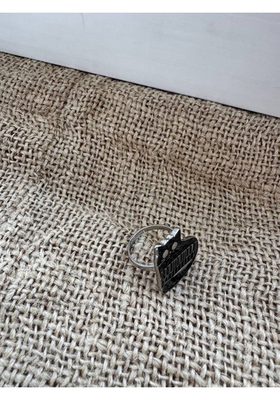 Kedi Figürlü Siyah Piyano Yüzük Ayarlanabilir Zamak Kaplama Kadın Takı Gümüş - Gri