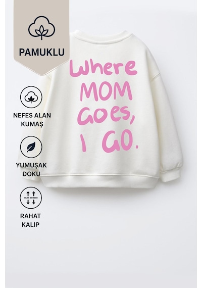 Monila Unisex Çocuk Pamuklu Bisiklet Yaka Sırt Baskılı T-shirt Ekru