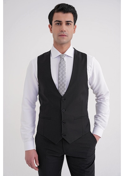 Efor Slim Fit Çift Yırtmaç Çizgili Esnek Yünlü Siyah Yelekli Klasik Takım Elbise Tk 935 Siyah Efor Slim Fit Çift Yırtmaç Çizgili Esnek Yünlü Siyah Yelekli Klasik Takım Elbise Tk 935 Siyah