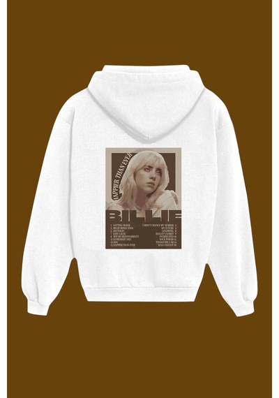 Tarzsokak Unisex Beyaz Billie Eilish Sırt Baskılı Sweatshirt