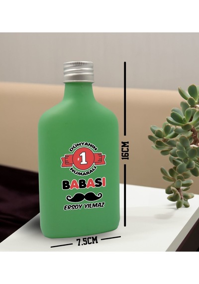 Bk Gift Kişiye Özel İsimli Baba Temalı Yeşil Tasarım Cam Şişe Kolonya 200 ML 6