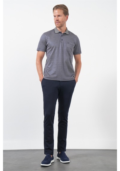 Lacivert-bej Kendinden Desenli Polo Yaka Kısa Kol Cepli Comfort Fit Pamuklu Tişört 1011260152 Lacivert - Bej