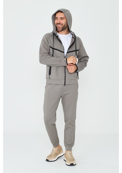 White Stone Gri Cepli Kapüşonlu Fermuarlı Erkek Sweatshirt Grey