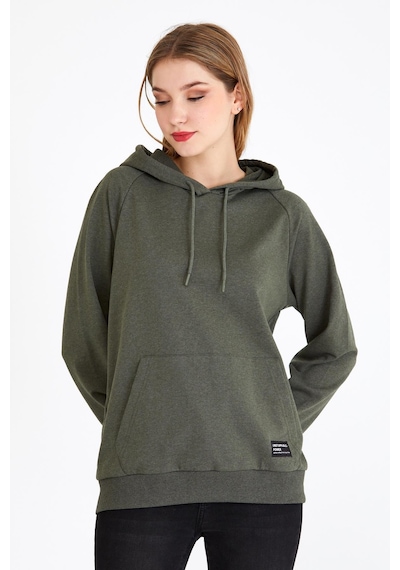 Comeor Kadın Haki Basic Kapüşonlu Regular Fit Rahat Sweatshirt 001