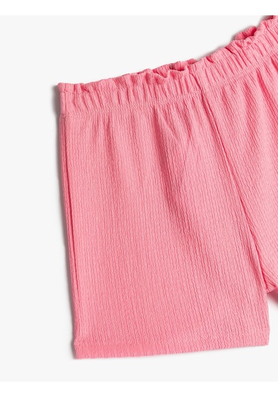 Koton Şort Beli Lastikli Büzgülü Dokulu Pembe 4smg40089ak Pembe