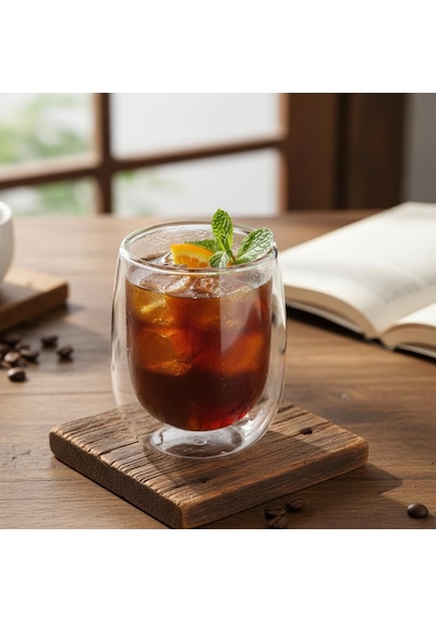 Çift Cidarlı Double Wall Cam Bardak - 250 Ml Isıya Dayanıklı Cappuccino, Çay Ve Kahve Bardağı - El Yakmayan Modern Tasarım çok renkli