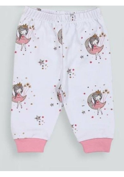 Breeze Kız Bebek Desenli Pamuklu Pijama Takım-15340 Beyaz