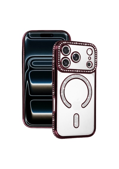 Apple İphone 18 Pro Max Joke Simli Magneticsafe Kılıf - Bordo
