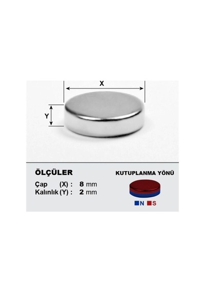 60 Adet D8x2 Mm Güçlü Neodyum Mıknatıs Yuvarlak Silindir N35 Magnet