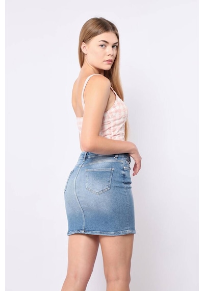Kadın Mavi Mini Jean Etek Mavi