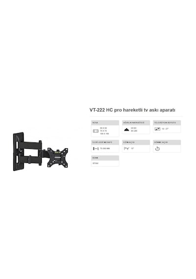Vontech Vt 222 Hc Pro Tv Askı Aparatı 10-27 Inç Çift Kollu Haraketli Duvar Tipi