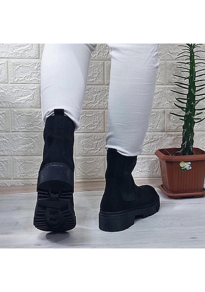 M.p 2744 Siyah Süet İçi Polar Tüylü Bilekten Lastikli Bayan Bot 001