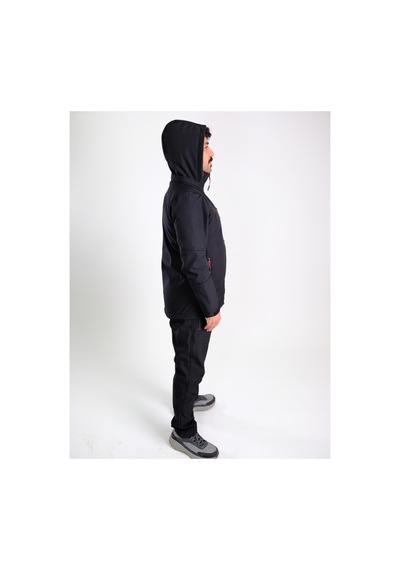 Outdo Premium Softshell Çıkarılabilir Kapüşonlu Mont Rüzgar Geçirmez Su İticidir Siyah Siyah