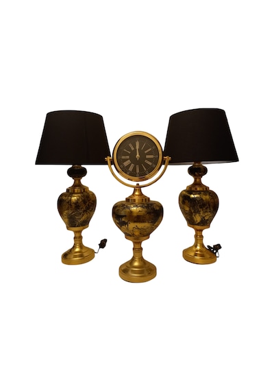 2'li Abajurlu Saatli Set Dekoratif Analog Saat - Gold Gold