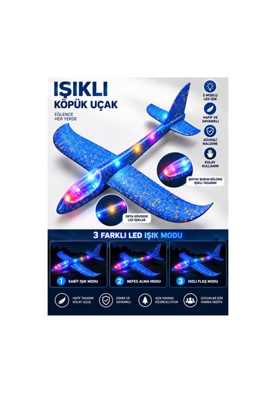 Led Işıklı Köpük Uçak Oyuncak -büyük Boy Hafif Ve Dayanıklı Eva Köpük Kolay Kurulum Açık Hava Çocuk Oyuncağı Mavi - 921717685