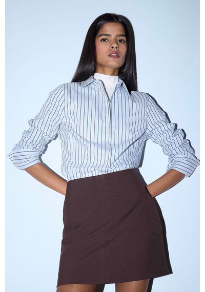 Defacto Fitted Çizgili Poplin Gömlek F9209ax26spbe366 Mavi-be366