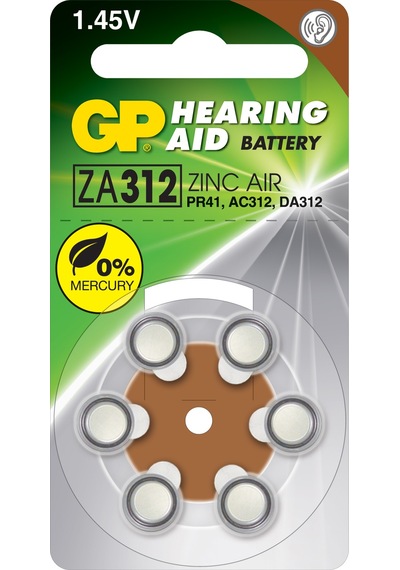 GP ZA312 (GPZA312-D6) PR41 1.4V İşitme Cihazı Pili 6'lı