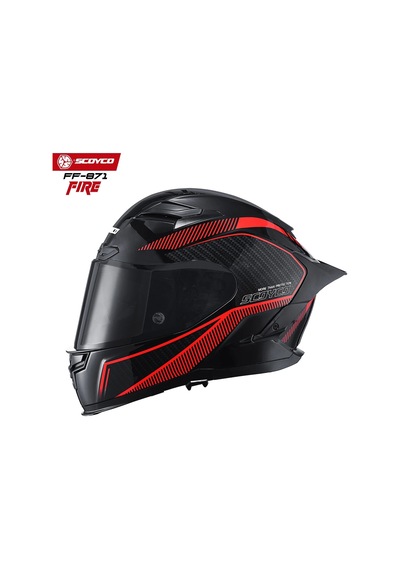 Scoyco FF-871 Fire Güneş Vizörlü Siyah Camlı Kapalı Kask Kırmızı - Siyah