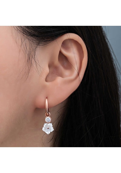 Gümüş Rose Sallantılı Manolya Çiçeği Kadın Küpe 14 MM-Gümüş