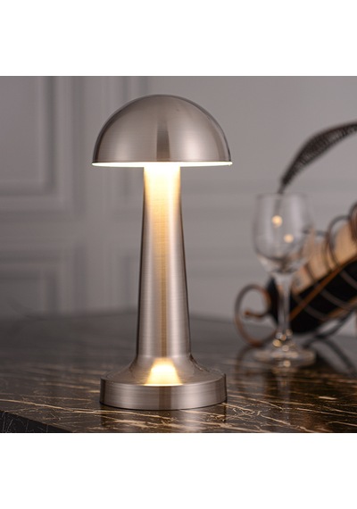 Modern Tasarımlı Led Masa Lambası - 3 Mod Metalik Gümüş Renk Dekoratif Abajur, Şık Ve Minimalist Masaüstü Aydınlatma Gri