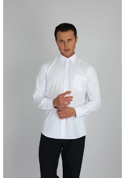Lorenzo Mazzoli Soft Saten R 900 Beyaz Erkek Gömlek Beyaz